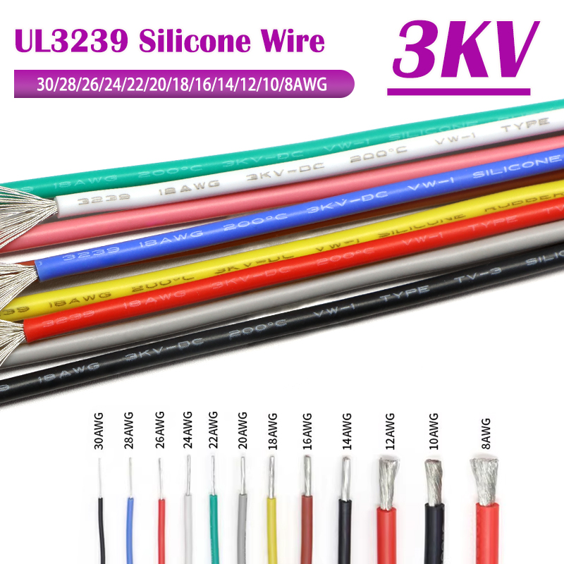 Wire 22 Gauge Copper - 1/5M UL3239 Silikondraht 3KV-32 30 28