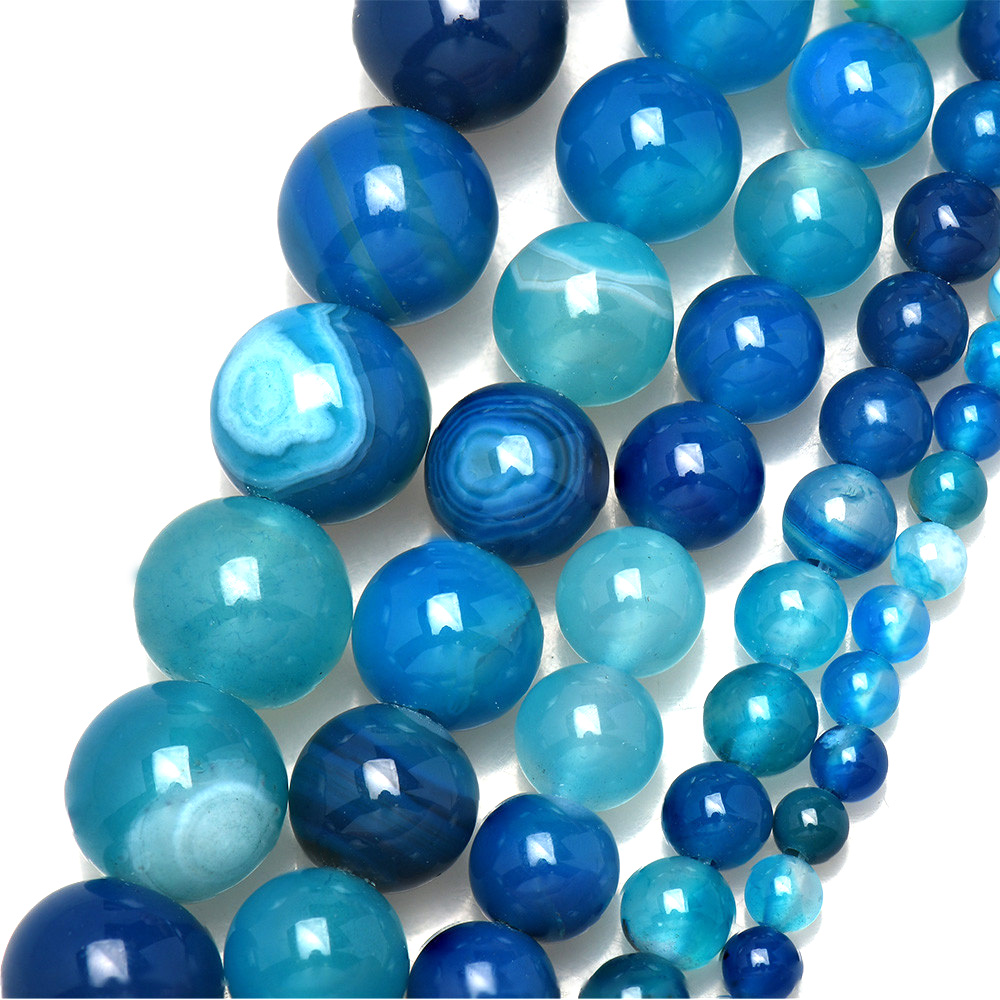 Jewelry Making Gemstones - Naturstein gebänderte blaue Spitzenachate runde lose