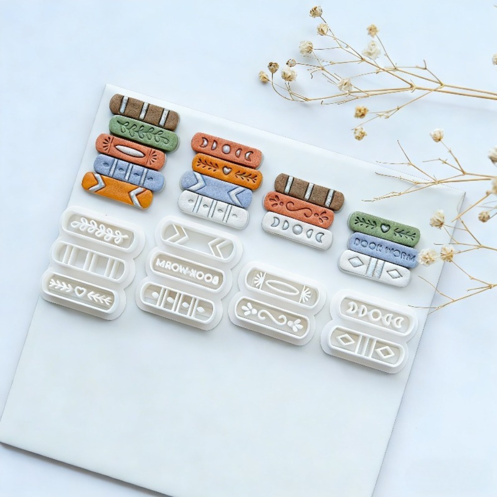 Jewelry Making Books - 7-teiliges Set Buchstapel-Themen-Modelliermasse-Ausstecher-Set – Stapelbare Buchformen