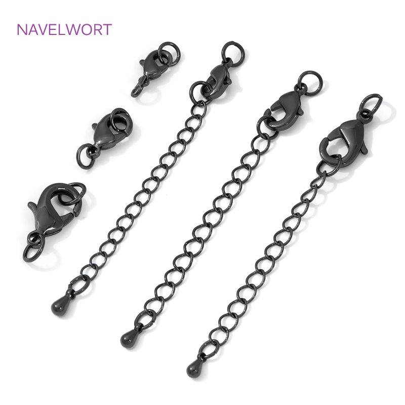Jewelry Making Essentials - Schwarzer Messing-Karabinerverschluss und Verlängerungskette, Verschluss für