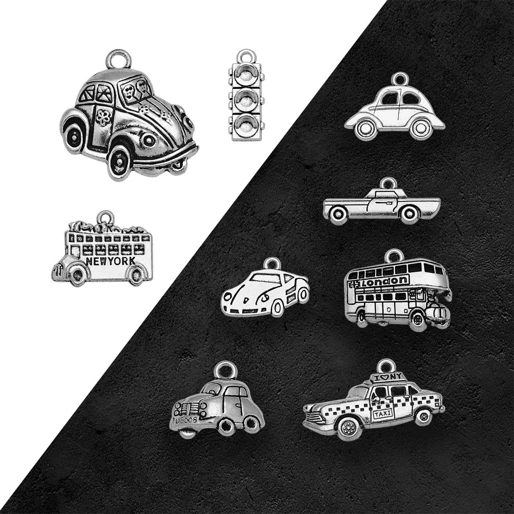 Versilbert Taxi Bus Auto Reise – Jewelry Making York Bewertung und Preis